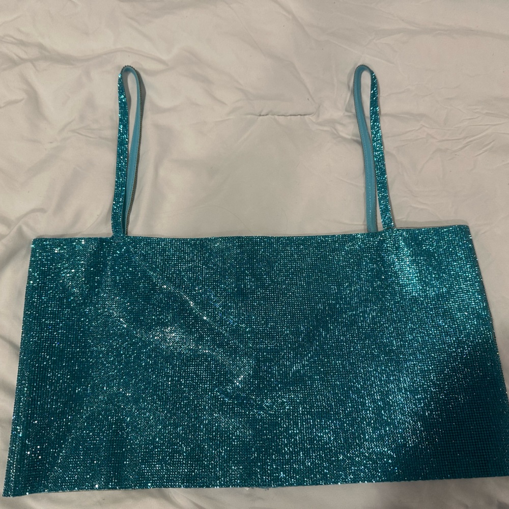 Buddy Love GIRLY GIRL RHINESTONE CROP TOP - TURQUOISE